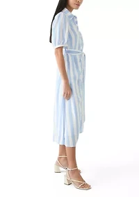 Petite Short Sleeve Belted Yarn Dyed Shirtdress