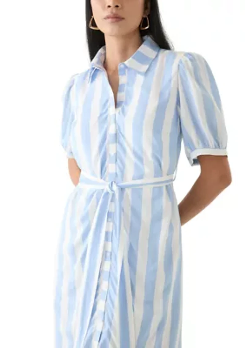 Petite Short Sleeve Belted Yarn Dyed Shirtdress