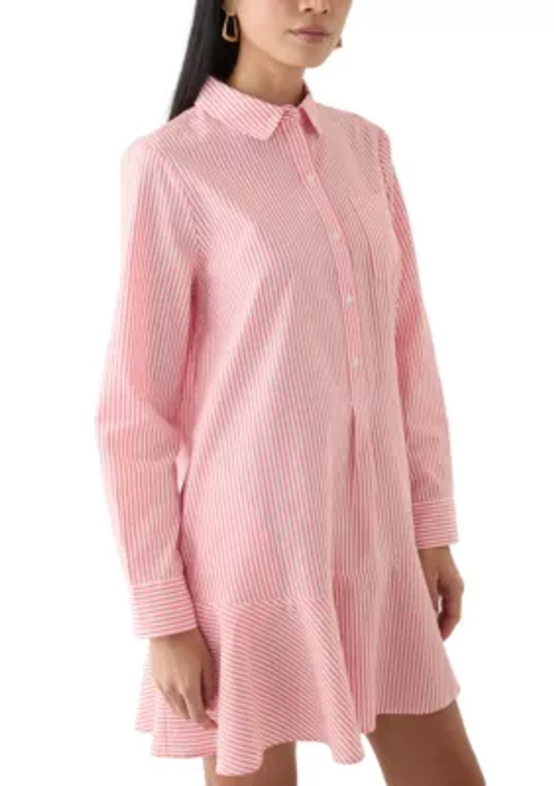 Petite Long Sleeve Flounce Shirt Dress