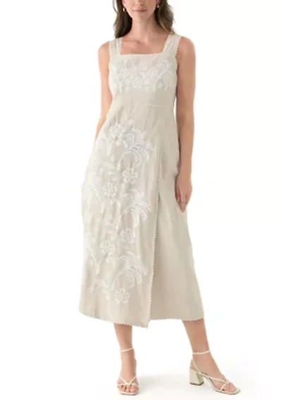 Petite Sleeveless Square Neck Printed Midi Dress