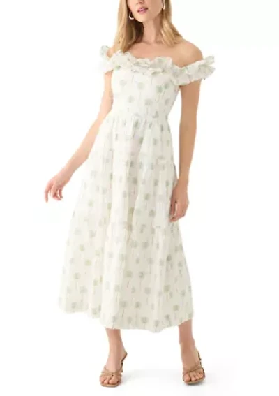 Petite Printed Off-the-Shoulder Midi Dress