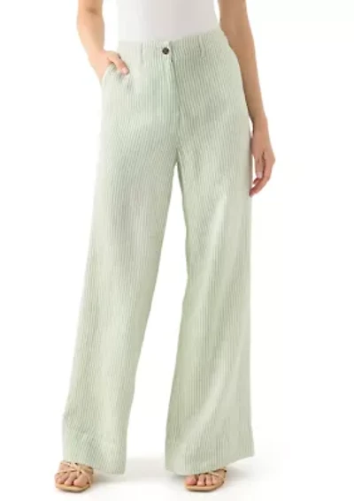 Petite Linen Wide Leg Yarn Dyed Pants