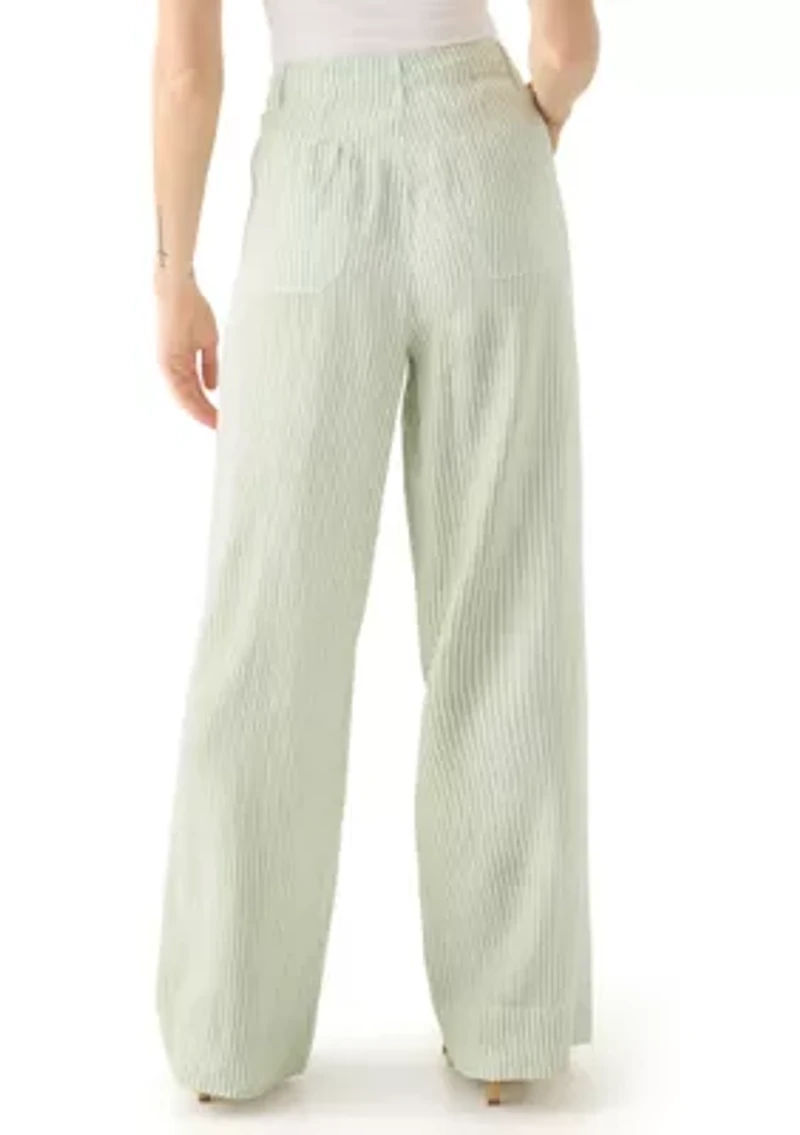 Petite Linen Wide Leg Yarn Dyed Pants