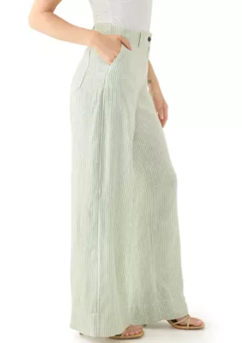 Petite Linen Wide Leg Yarn Dyed Pants