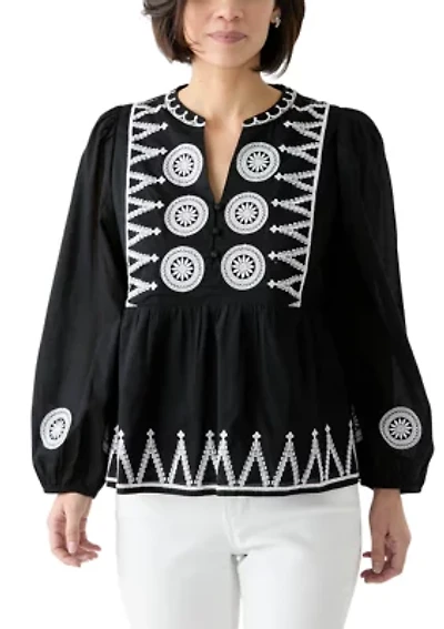 Petite Embroidered Peasant Top