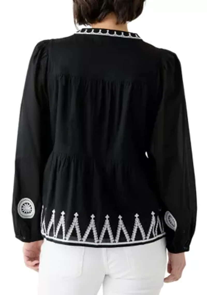 Petite Embroidered Peasant Top