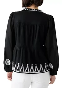 Petite Embroidered Peasant Top