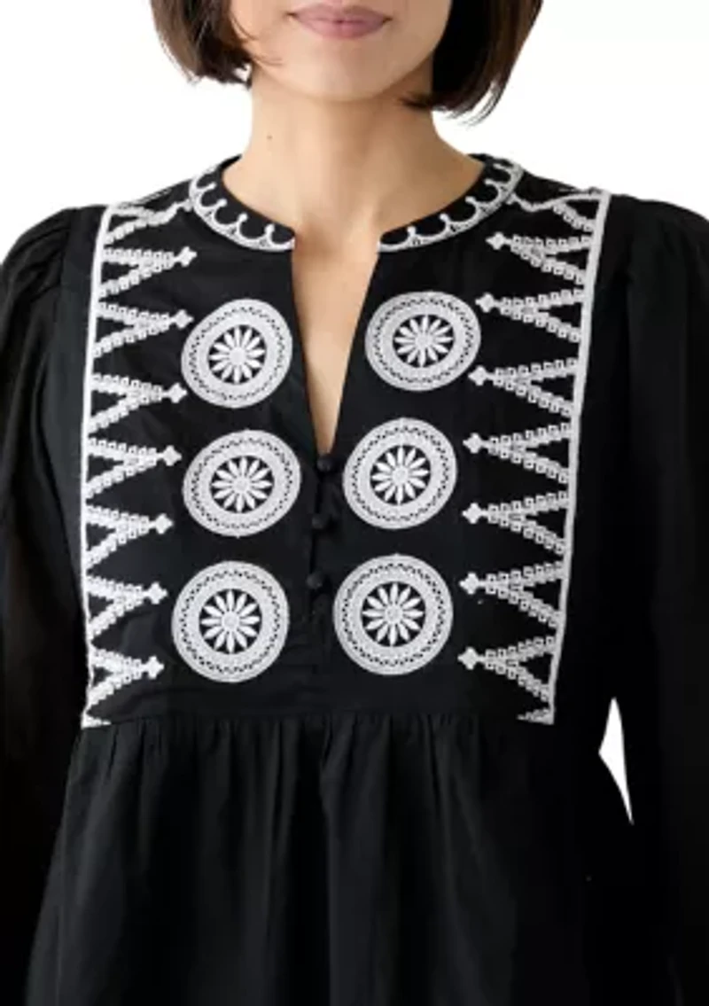 Petite Embroidered Peasant Top
