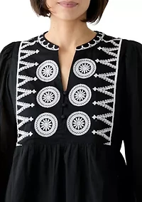 Petite Embroidered Peasant Top