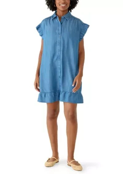Petite Flutter Sleeve Mini Shirtdress