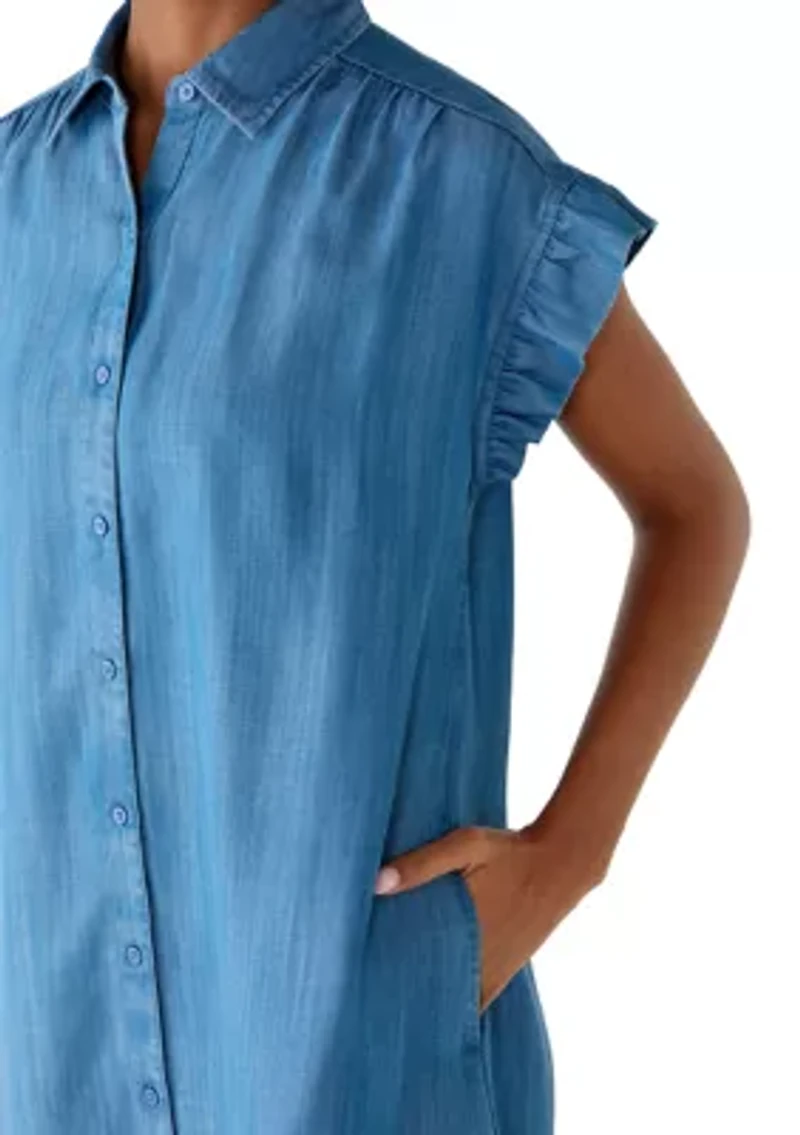 Petite Flutter Sleeve Mini Shirtdress