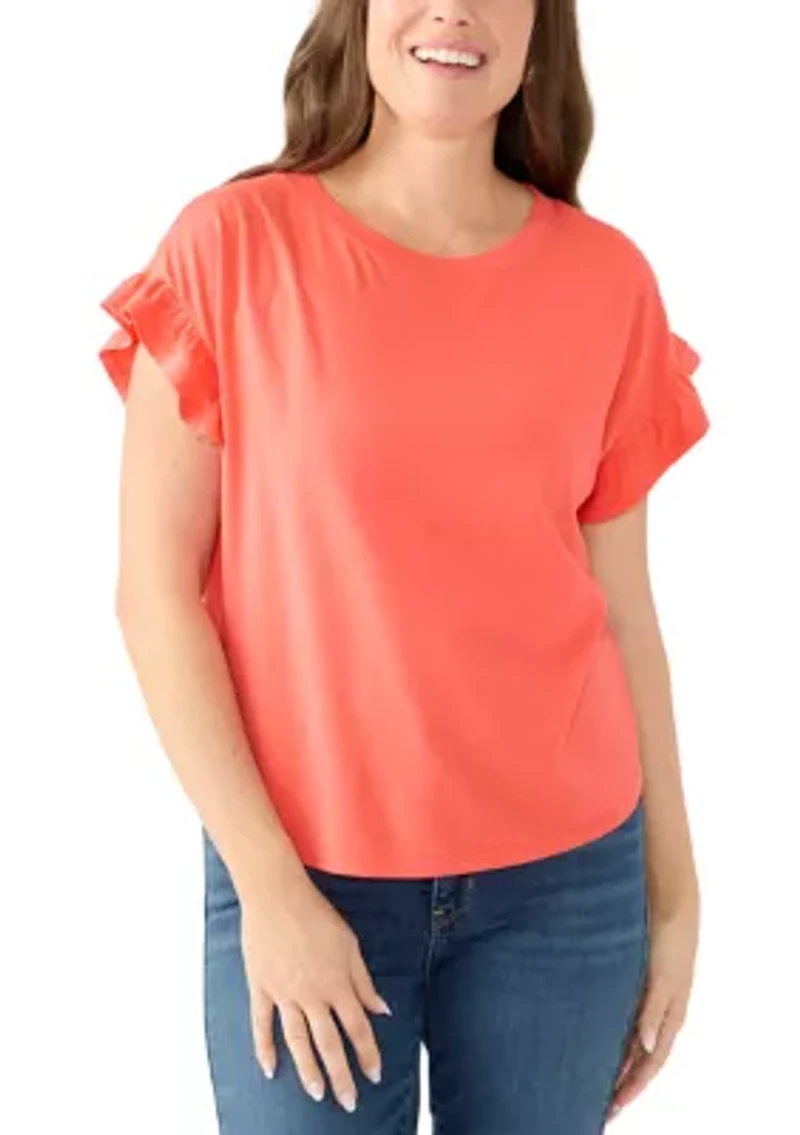 Petite Short Sleeve Ruffle Shirt