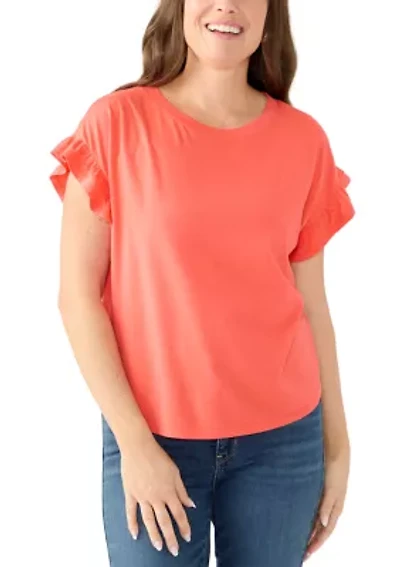Petite Short Sleeve Ruffle Shirt