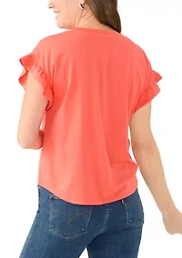 Petite Short Sleeve Ruffle Shirt