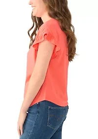 Petite Short Sleeve Ruffle Shirt