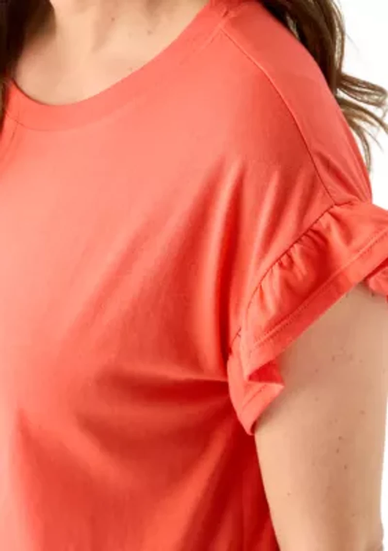 Petite Short Sleeve Ruffle Shirt