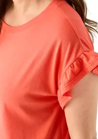 Petite Short Sleeve Ruffle Shirt