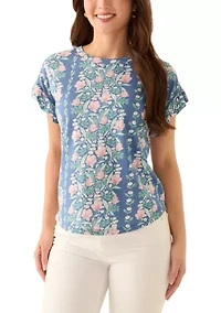 Petite Short Ruffle Sleeve Printed T-Shirt