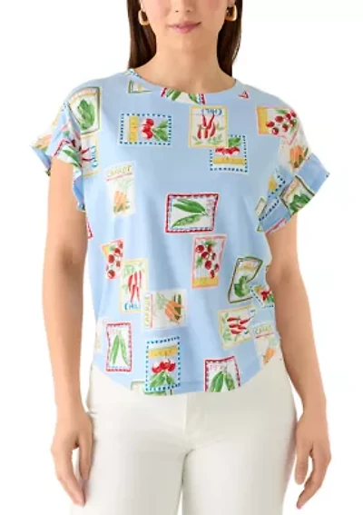 Petite Short Ruffle Sleeve Printed T-Shirt