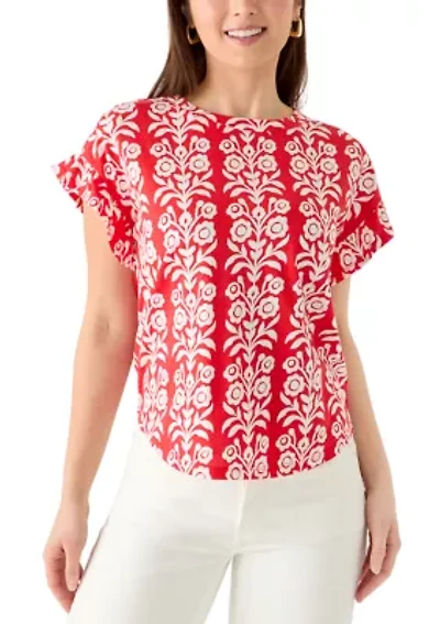 Petite Short Ruffle Sleeve Printed T-Shirt