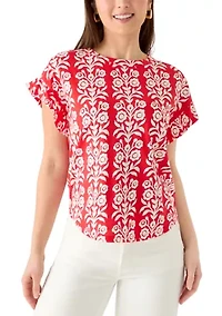 Petite Short Ruffle Sleeve Printed T-Shirt