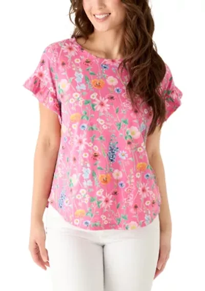 Petite Short Ruffle Sleeve Printed T-Shirt