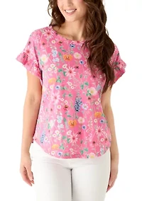 Petite Short Ruffle Sleeve Printed T-Shirt