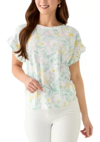 Petite Short Ruffle Sleeve Printed T-Shirt