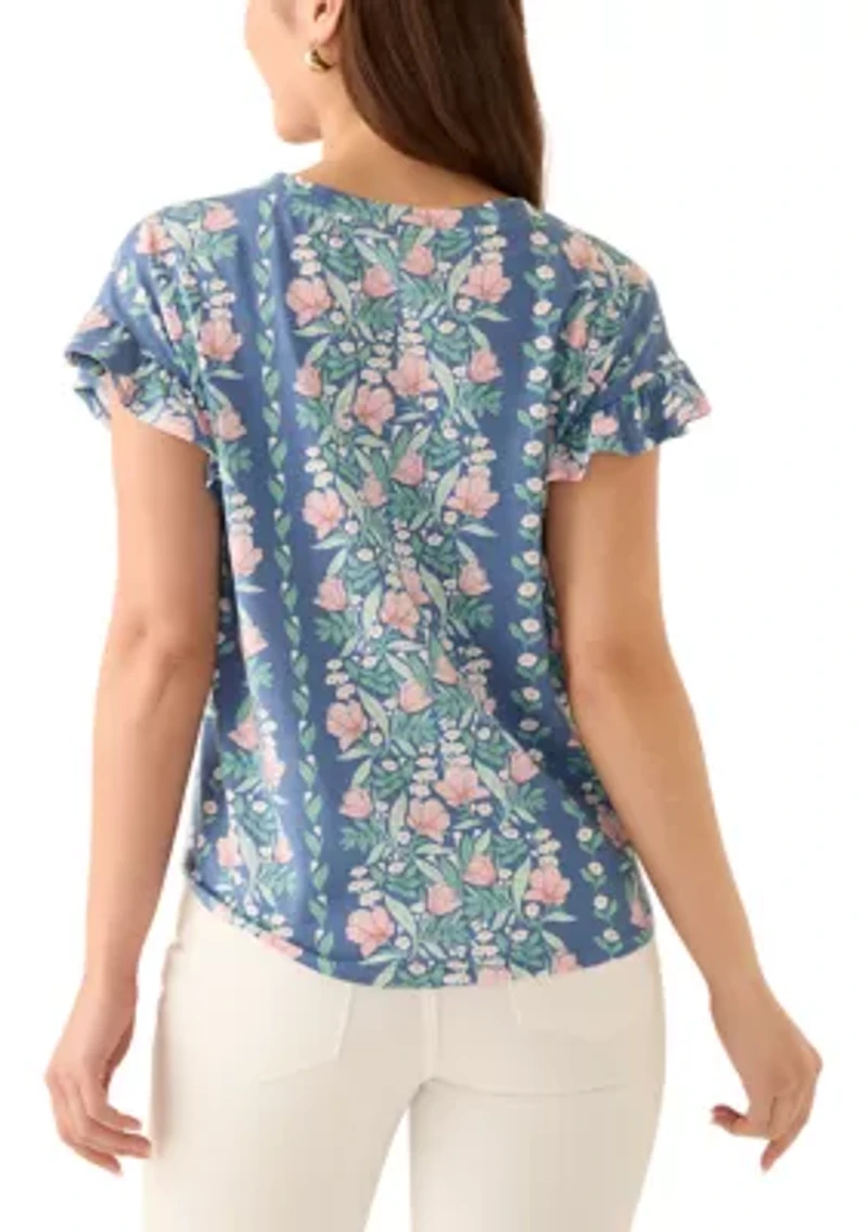 Petite Short Ruffle Sleeve Printed T-Shirt