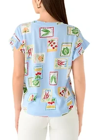 Petite Short Ruffle Sleeve Printed T-Shirt