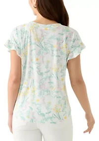 Petite Short Ruffle Sleeve Printed T-Shirt