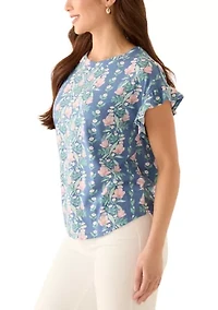 Petite Short Ruffle Sleeve Printed T-Shirt