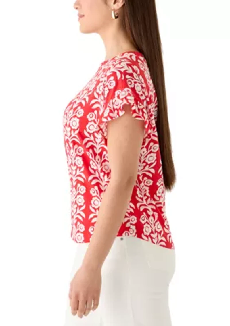 Petite Short Ruffle Sleeve Printed T-Shirt