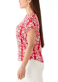 Petite Short Ruffle Sleeve Printed T-Shirt