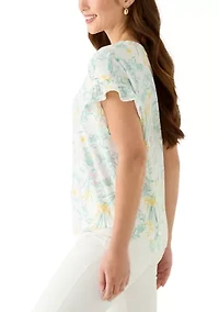 Petite Short Ruffle Sleeve Printed T-Shirt