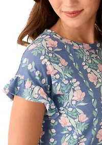 Petite Short Ruffle Sleeve Printed T-Shirt