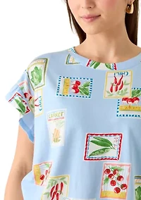 Petite Short Ruffle Sleeve Printed T-Shirt