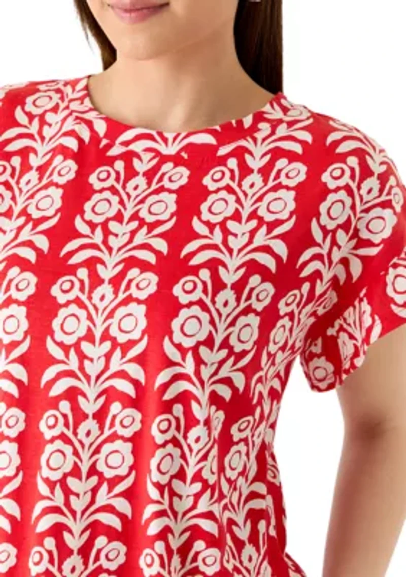 Petite Short Ruffle Sleeve Printed T-Shirt