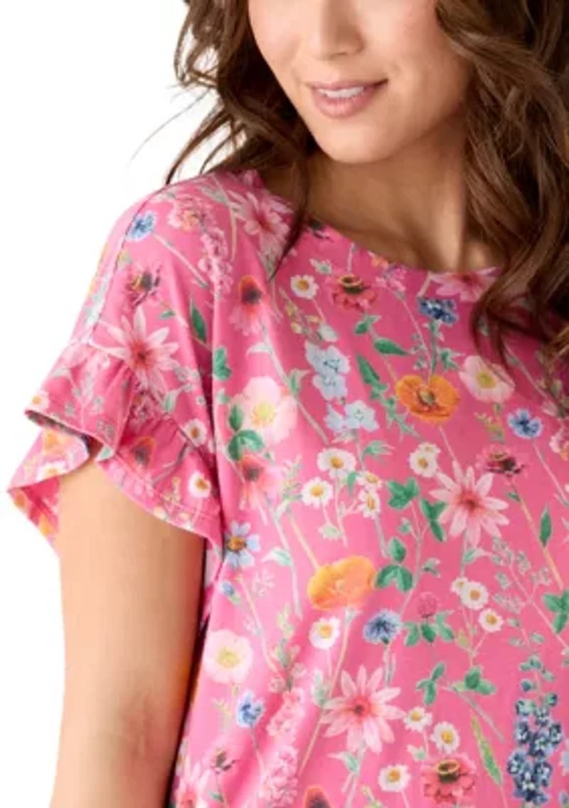 Petite Short Ruffle Sleeve Printed T-Shirt