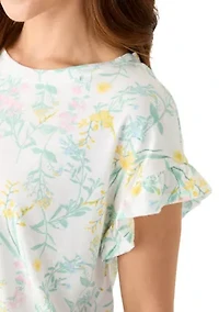 Petite Short Ruffle Sleeve Printed T-Shirt