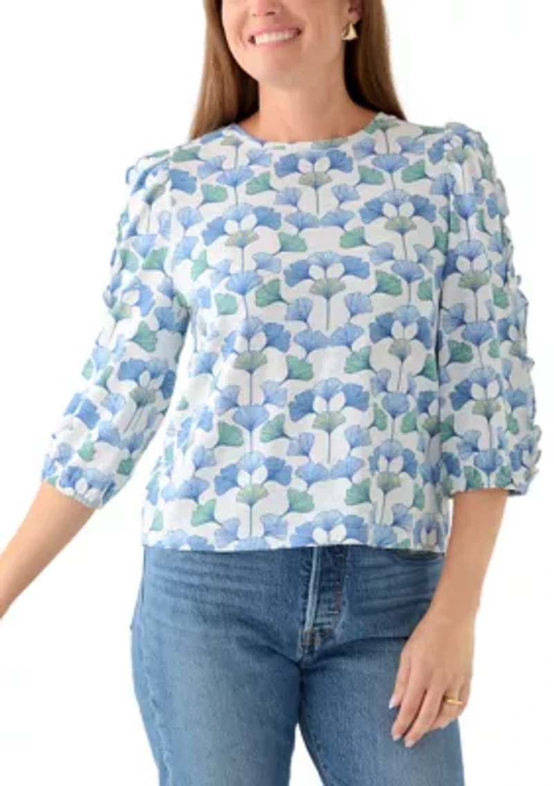 Petite 3/4 Rouched Sleeve Top