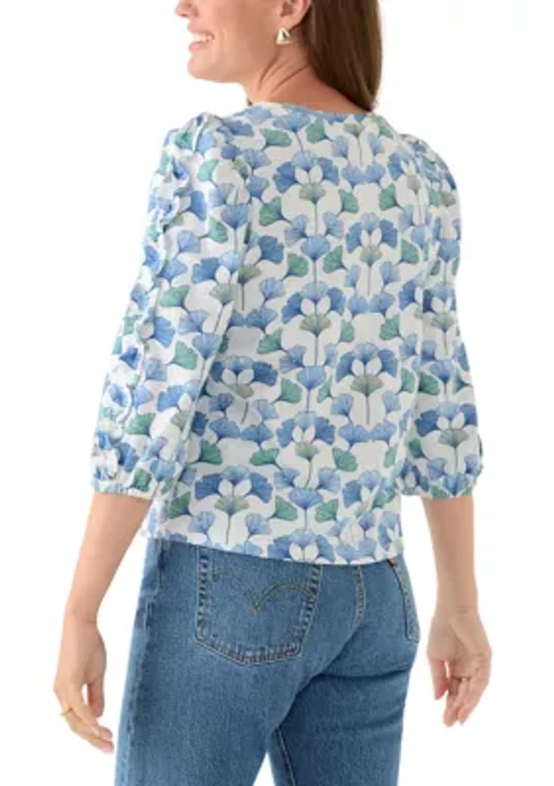 Petite 3/4 Rouched Sleeve Top