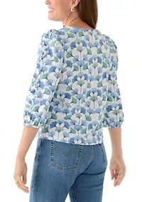 Petite 3/4 Rouched Sleeve Top