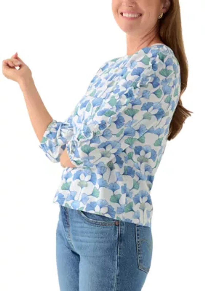 Petite 3/4 Rouched Sleeve Top