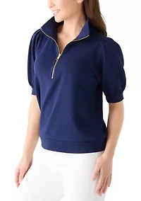 Petite Elbow Button French Terry Top