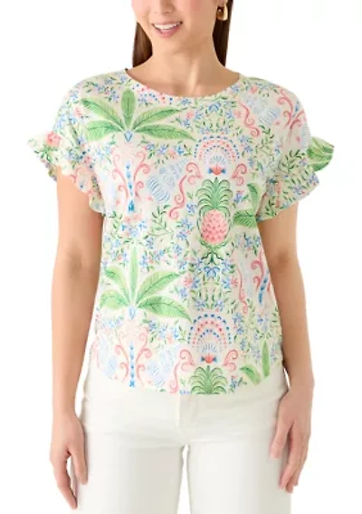 Petite Short Flutter Sleeve Printed T-Shirt