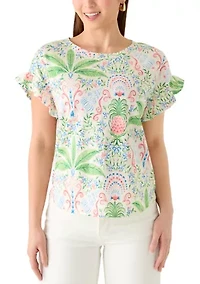 Petite Short Flutter Sleeve Printed T-Shirt