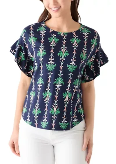 Petite Short Flutter Sleeve Printed T-Shirt