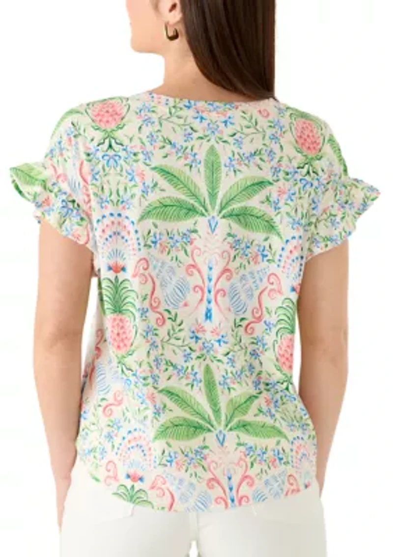 Petite Short Flutter Sleeve Printed T-Shirt