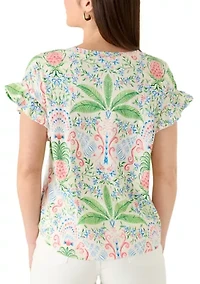 Petite Short Flutter Sleeve Printed T-Shirt